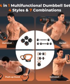 FEIERDUN Adjustable Dumbbells, 20/30/40/50/70/90lbs Free Weight Set with Connector, 4 in1 Dumbbells Set Used as Barbell, Kettlebells, Push up Stand, Fitness Exercises for Home Gym Suitable Men/Women A.20LB(10LB Pair) 10 71IvvSJaVKL