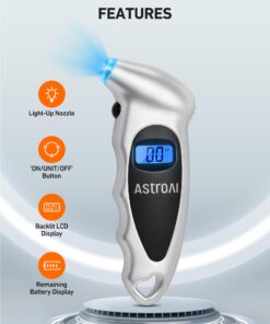 Alternative view of AstroAI Digital Tire Pressure Gauge 150 PSI 4 Settings for Car Truck Bicycle with Backlight LCD and Non-Skid Grip Car Accessories, Silver (1 Pack) Small 1