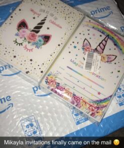 T-Antrix 24 Pcs Unicorn Invitations with 24 Envelopes, Double Sided Rainbow Glitter Unicorn Birthday Party Invitation Cards for Kids Birthday Baby Shower Unicorn Party Supplies 53 71Iyd6PhcL