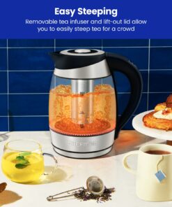Chefman Electric Kettle with Temperature Control, 5 Presets LED Indicator Lights, Removable Tea Infuser, Glass Tea Kettle & Hot Water Boiler, 360° Swivel Base, BPA Free, Stainless Steel, 1.8 Liters 1.8L - Temperature Control 26 71J0FX7RtjL 1