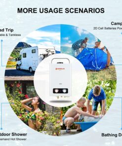 Tankless Water Heater, Camplux 1.58GPM Outdoor Propane Gas Water Heater with Portable Handle, White, 6L 23 71J0jp3VtUL