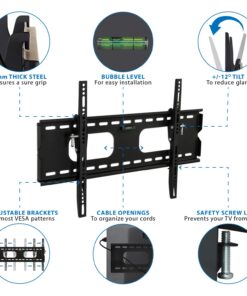 Mount-It Low-Profile Tilting TV Wall Mount Bracket for 32-60 inch LCD, LED, OLED, 4K or Plasma Flat Screen TVs - 175 lbs Capacity, 1.5 Inch Profile, Max VESA 600x400 (MI-318B), Black, 60 Medium 19 71J0sge2XtL