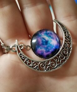 Luvalti Galaxy & Crescent Cosmic Moon Pendant Necklace, Purple Glass, 17.5'' Chain, Great Gift for Women 28 71J0uPQdK0L