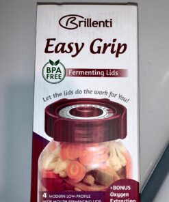 Fermenting Lids for wide mouth mason jars. 4 waterless airlock fermentation lids kit. Easy Grip fermenter lid with Oxygen Pump automatically Vents air. Tracks ferment date. (4 Lids + Pump) 32 71J2IMcxu8L