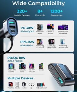 5-in-1 Multi Port USB C Car Charger, 78W iPhone Car Charger Fast Charging for Multiple Devices, Car Cigarette Lighter USB Charger with Fast 5FT Cable for iPhone15/Samsung/iPad Pro/MacBook Air/Pro 22 71J2hGL7rQL