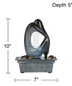 Modern Silhouette Zen Indoor Small Tabletop Water Fountain with 4-LED Light Cluster Faux Black Marble Stone 10" for Table Desk-Top Office Bedroom House Relaxation Living Room - John Timberland 23 71J3FfAWWpL