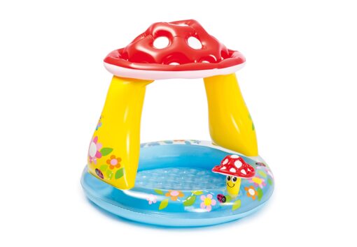 INTEX 57114EP Mushroom Baby Pool: Built-In Mushroom Shade – Soft Inflatable Floor – Durable Vinyl – Ages 1-3 – 40" x 35"