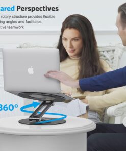 OMOTON Adjustable Laptop Stand with 360 Rotating Base, Ergonomic Laptop Riser for Collaborative Work, Dual Rotary Shaft Fully Foldable for Easy Storage, Fits All Laptops up to 16 inches, Black 12 71J5Uir 98L