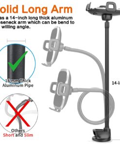 1Zero Solid Car Truck Phone Mount Holder with 14-Inch Gooseneck Long Arm, Windshield Window Mobile Holders w/Industrial-Strength Suction Cup, Anti-Shake Stabilizer Compatible All Cell Phones iPhone Black Mirror Surface with Silver Ring 25 71J7T6x6RL
