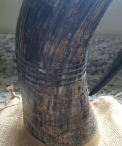 Norse Tradesman XL Viking Drinking Horn Mug - 100% Authentic Beer Horn Tankard With Hardwood Bottom & Ring Engravings | The Eternal, Low Polish, approx. 30 oz 38 71J87c5Q6oL 2