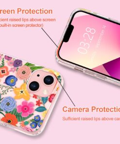 Anuck for iPhone 13 Case, Cute Pretty Flower Phone Case for Women Girls, Anti-Scratch Floral Pattern Design Slim Fit Soft TPU Bumper Shockproof Protective Case Cover 6.1", Garden Flowers Clear Back 8 71J8qXAi8lL