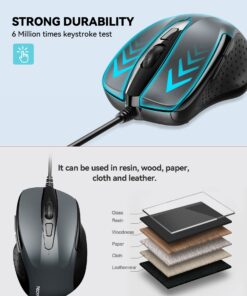 TECKNET USB Wired Mouse, 6-Button Corded Mouse with 2 Adjustable DPI, Optical Computer Mouse with Ergonomic Design and 5FT Cord for Laptop, Chromebook, PC, Desktop, Mac, Notebook-Gray GRAY 21 71JADdgL7RL