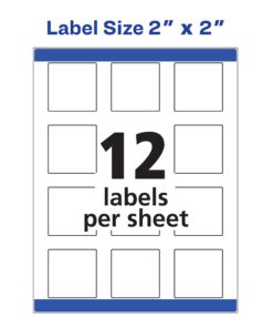Avery Square Labels for Laser & Inkjet Printers, Sure Feed, 2" x 2", 300 White Labels (22806) 300 Labels Matte White 25 71JAbzVDKjL 1