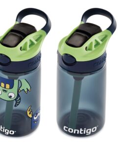 Contigo Aubrey Kids Cleanable Water Bottle with Silicone Straw and Spill-Proof Lid, Dishwasher Safe, 14oz 2-Pack, Blueberry & Monsters 14oz 2 Pack 15 71JB79BioeL