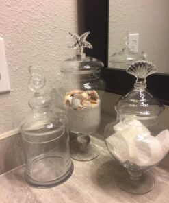 MyGift Clear Glass Apothecary Jars with Lid, Decorative Seashell Design Bathroom Canister, Footed Candy Buffet Containers, Set of 3 31 71JBkHvBV6L