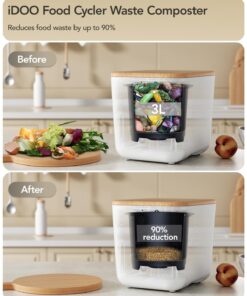 Electric Composter for Kitchen, iDOO 3L Smart Kitchen Composter Countertop, Auto Home Compost Machine Odorless, Food Cycler Waste Composter Turn Waste to Pre-Compost for Plants (composter) 30 71JEmkS19hL