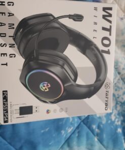 Tatybo Wireless Gaming Headset for PS4, PS5, PC - 2.4GHz Gaming Headphones with Detachable Noise Canceling Microphone, 30-Hr Battery Gaming Headsets for Laptop, Switch, Mac (Black) Black 44 71JKH9sRWUL