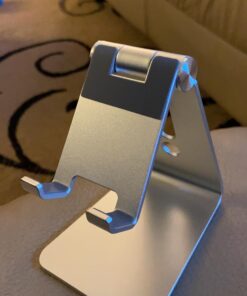 Adjustable Cell Phone Stand, OMOTON Aluminum Desktop Cellphone Stand with Anti-Slip Base and Convenient Charging Port, Fits All Smart Phones, Silver 28 71JKwAz2h3L