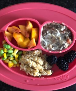 ezpz Mini Mat (Coral) - 100% Silicone Suction Plate with Built-in Placemat for Infants + Toddlers - First Foods + Self-Feeding - Comes with a Reusable Travel Bag - 6 Months+ Coral 37 71JLPRKO77L