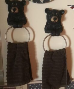 DWK Black Bear Wall Mounted Towel Ring | Cabin Decorations and Hunting Kitchen Decor | Bathroom Hand Towels Holder Bear Cabin Accessories Bath Ring - 8" 19 71JOQ4o4LrL