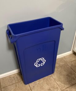 Rubbermaid Commercial Products Slim Jim Plastic Rectangular Recycling Bin with Venting Channels, 23 Gallon, Blue Recycling (FG354007BLUE) 1 39 71JPVrf3DVL