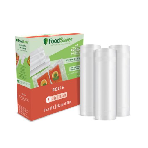 FoodSaver Vacuum Sealer Bags, Rolls for Custom Fit Airtight Food Storage and Sous Vide, 8" x 20' (Pack of 3) 3 rolls (Pack of 1) 3-Pack Seal Roll