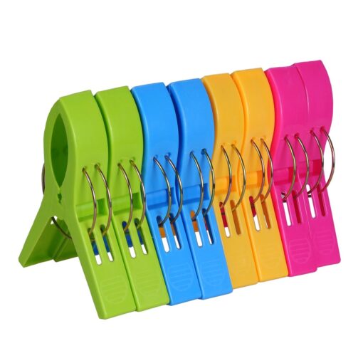 ECROCY Beach Chair Towel Clips on Cruise, 8 Pack Large Clamps,Clothes Pegs,Beach Towel Holder to Keep Your Towel from Blowing Away,Heavy Duty and in Bright Colors Single Thickness - 8 Pack