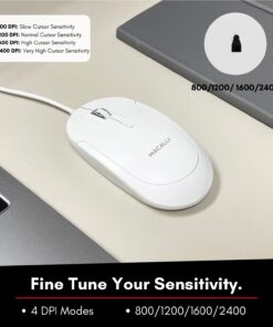 Macally Wired USB C Mouse for Mac and PC - Slim, Quiet, and Reliable - 3 Button Layout, Scroll Wheel, and 4 DPI Mode (800/1200/1600/2400) Type C Mouse for MacBook Pro/Air, iMac, Laptop All White 8 71JS1qTzUPL