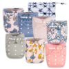 Nora's Nursery Cloth Diapers 7 Pack with 7 Bamboo Inserts & 1 Wet Bag - Waterproof Cover, Washable, Reusable & One Size Adjustable Pocket Diapers for Newborns and Toddlers - Delilah Adjustable Size 40 71JSFtKBv6L