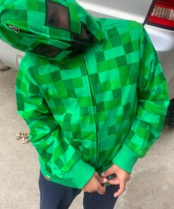 JINX Minecraft Big Boys' Creeper Zip-Up Costume Hoodie, with Mask Small Green 23 71JSUBjNPL