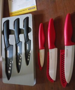 WACOOL Ceramic Knife Set 3-Piece (Includes 6-inch Chef's Knife, 5-inch Utility Knife and 4-inch Fruit Paring Knife), with 3 Knife Sheaths for Each Blade (Black Blade) Black Hand 32 71JTGSopL L