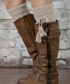Alternative view of Modern Boho Tall Boot Socks Women's Tall Knit Alpine Style Tie Socks One Size Oatmeal