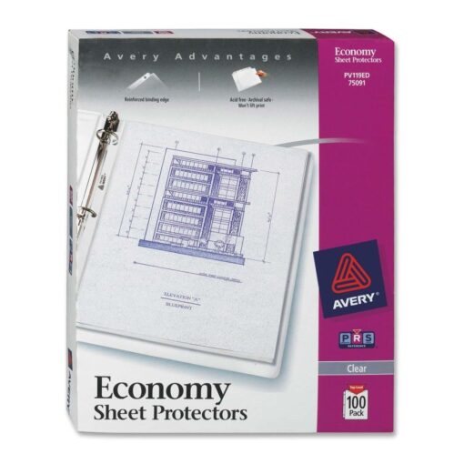 Avery Economy Clear Sheet Protectors, 8.5" x 11", Acid-Free, Archival Safe, 100 page protectors (75091) 100 Pack