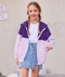 Arshiner Boys Girls Hooded Rain Jackets Waterproof Rain coats Packable Windbreaker for Kids Lightweight Jackets 5-6 Years Purple/Lilac 11 71JWcZWyQL