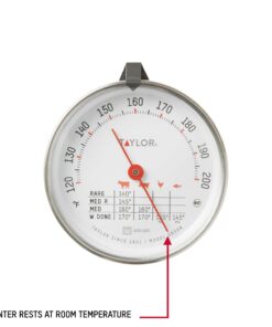 Taylor Leave-in Meat Oven Safe Compact Analog Dial Meat Food Grill BBQ Kitchen Cooking Thermometer, 3 inch dial, Stainless Steel 20 71JWlYRINSL