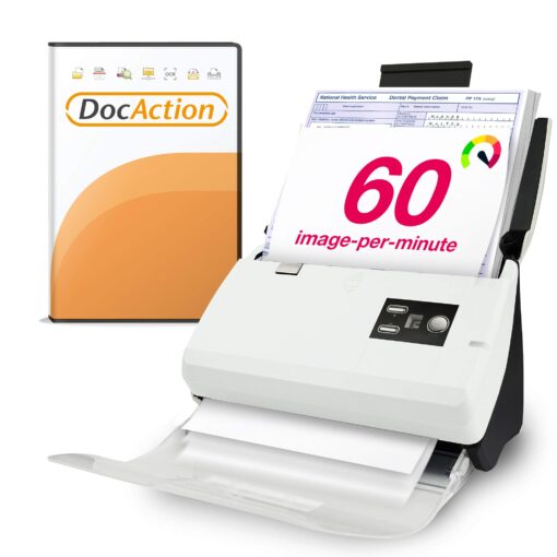 Plustek PS30D Duplex Document Scanner: with 50 Sheet Auto Document Feeder (ADF) and searchable PDF Function by Abbyy OCR. Support Mac and PC