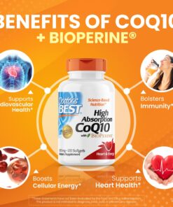 Doctor's Best High Absorption CoQ10 with BioPerine, Gluten Free, Naturally Fermented, Heart Health, Energy Production, 100 mg, 120 Count Unflavored 120 Count (Pack of 1) 22 71JXos1h0L 1