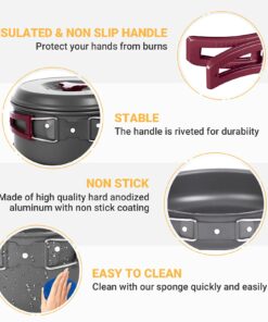 Bulin 24/13/11/8/4 PCS Camping Cookware Mess Kit Lightweight Backpacking Cooking Set Outdoor Cook Gear for Family Hiking, Picnic(Kettle, Pot, Frying Pan, Bowls, Plates, Spoon) 13 PCS 30 71JaA2ws8L