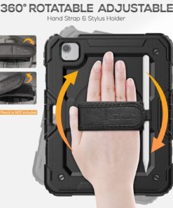 SEYMAC iPad Air 5th/ 4th Generation Case 10.9 Inch, Full-Body Shockproof Protective with Screen Protector, 360° Rotating Stand/Handle/Shoulder Strap/Pencil Holder, Black For iPad Air 5th/4th Generation 27 71Jbom5ZRKL