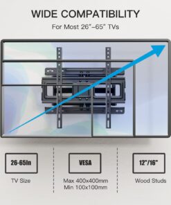 TV Wall Mount Full Motion Articulating Swivel Extension for Most 26-65 Inch Flat Curved TVs with Max VESA 400x400mm up to 88lbs, Wall Mount TV Bracket fits 12,16 inch Wood Stud by Pipishell 31 71Jc509Ya7L