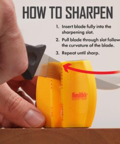 Smith's CCKS 2-Step Knife Sharpener - Yellow - 2-Step Preset Coarse & Fine Slots - Outdoor Handheld Knife Sharpener - Fishing, Hunting, Fillet, Pocket Knives - Compact Plastic Portable Keychain Tool 20 71JcO5WjBQL