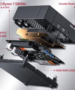 PELADN HA-2 Mini PC, AMD Ryzen 7 5800U (8C/16T up to 4.4Ghz), 16GB DDR4, 512GB NVME SSD, Win 11 Pro, 4K@60Hz HDMI, WiFi 5, Dual LAN Bluetooth 4.2, Compact Desktop Computers. 20 71Jewj3 r2L