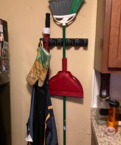 Berry Ave Broom Holder & Wall Mount Garden Tool Organizer - Home Laundry Room, Kitchen, Closet, Shed, Garage Organization and Storage Utility Rack - 5 Slots & 6 Hooks -Rake, Shovel, Mop Hanger (Black) 1 Pack Black 31 71Jg0PhwNoL 1