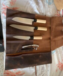 Hide & Drink, Rustic Knife Roll Case (5 pockets), Compact Carry-On Bag for Traveling Chefs & Cooks, Kitchen Tool Storage Organizer, Full Grain Leather, Handmade, Bourbon Brown 29 71Jhw4rT0RL