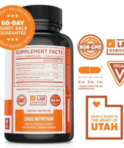 Zhou Turmeric Curcumin and Ginger with Bioperine 1800 mg | Extra Strength Antioxidant for Maximum Joint Comfort and Mobility | Non-GMO | 30 Servings, 90 Veggie Caps 14 71JiCLscLbL