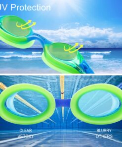 VETOKY Kids Swim Goggles, Pack of 2 Anti Fog Swimming Goggles UV Protection Clear No Leaking for Child and Youth Ages 3-12 Blue+green 11 71JiRKq8ptL