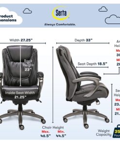 Serta Big and Tall Smart Executive Office ComfortCoils, Ergonomic Computer Chair with Layered Body Pillows, Big & Tall, Adjustable Height, Faux Leather, Black and Gray 15 71Jlg6pbDGL