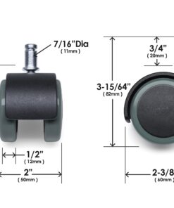 Slipstick CB680 50mm (2 Inch) Floor Protecting Rubber Office Chair Caster Wheels (Set of 5) Standard Stem Size - Black/Gray 21 71JoSKBZMCL
