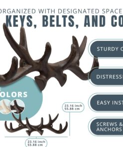 Alternative view of Comfify Vintage Cast Iron Deer Antlers Wall Mounted Hooks | Antique Finish Metal Clothes Hanger Rack w/Hooks for Coats, Jackets, Purses and More | Includes Screws and Anchors | in Rust Brown