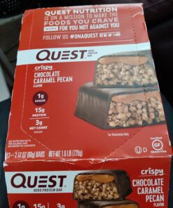 Quest Nutrition Crispy Chocolate Caramel Pecan Hero Protein Bar, 15g Protein, 1g Sugar, 3g Net Carb, Gluten Free, Keto Friendly, 12 Count 12 Count (Pack of 1) 21 71Jp27M6AkL